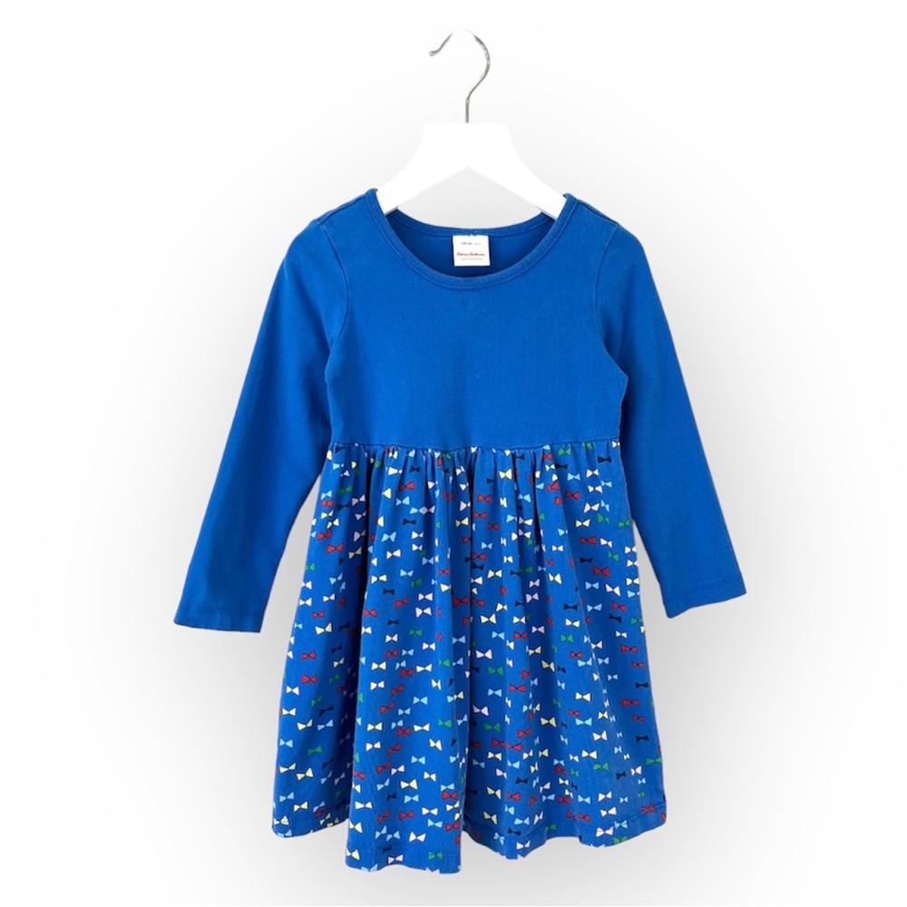 Hanna Andersson Long Sleeve Mixie Play Dress Baltic Blue Bow Print 100 cm